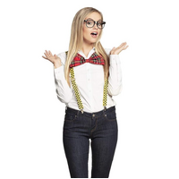NERD COSTUME KIT Set Geek Glasses Fancy Dress Retro Funny Braces Bow Tie Party thumbnail