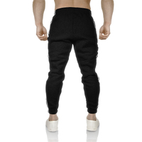 Mens Fleece Skinny Track Pants Jogger Gym Casual Sweat Trackies Warm Trousers - Black/White Stripe - L thumbnail