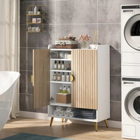 NNETMLT 7-Tier Shoe Storage Cabinet with Adjustable Shelves, Wood and Gold thumbnail