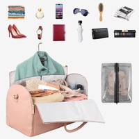 Black Stripe Convertible Garment Duffel Bag with Leather Accents - Travel Weekender Bag for Suits and Dresses thumbnail