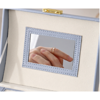 Light Blue Luxury PU Leather Jewelry Storage Box - 3-Tier Organizer with Mirror for Necklaces, Earrings, and Rings(Jewelry is a photo prop and is not  thumbnail