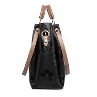 Black Elegant Embossed PU Leather Tote Bag for Women - Large Capacity Handbag with Inner Pouch thumbnail