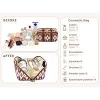 Brown Boho Travel Cosmetic Bag - Large Waterproof Makeup Organizer with Handle thumbnail