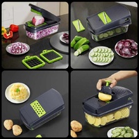 Green and Grey 14-Piece Multifunctional Vegetable Chopper and Slicer Set - Kitchen Cutting and Grating Tool thumbnail
