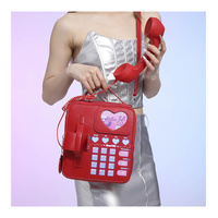 Red Sweet Girl Creative Crossbody Bag with Telephone Design, PU Material, Lightweight and Unique thumbnail