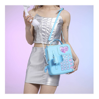 Blue Sweet Girl Creative Crossbody Bag with Telephone Design, PU Material, Lightweight and Unique thumbnail