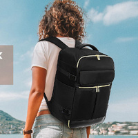 Black 40L Large Capacity Travel Business Backpack with Expandable Compartments, Including 2 Toiletry Bags and Shoe Bag - Durable Oxford Fabric thumbnail