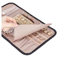 Pink Portable Travel Jewelry Organizer Roll - Foldable Jewelry Storage Pouch for Earrings, Rings, and Necklaces(Jewellery is a shooting prop and is no thumbnail
