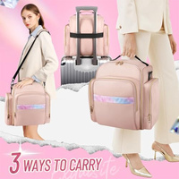 Pink 4-in-1 Travel Cosmetic Organizer Bag with Detachable Polyester Storage Boxes and Jewelry Roll, Multiple Compartments, Portable Makeup Bag thumbnail
