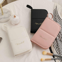 Pink Portable Shell Makeup Brush Storage Bag - Multi-Functional PU Cosmetic Organizer with Button Closure, Convertible to Stand Design(Make-up brushes thumbnail