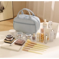 Black Premium PU Leather Portable Makeup Bag - Large Capacity Waterproof Travel Cosmetic Organizer(Cosmetics are shooting props, not included) thumbnail