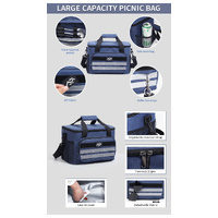 Dark Blue 18L Large Capacity Outdoor Insulated Cooler Bag - Portable Picnic Ice Pack with Shoulder Strap thumbnail
