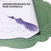 2 Pcs Grey Oval Embossed Floral Edged Silicone Placemats, Non-Slip, Heat-Resistant, Easy-to-Clean Dining Table Mats, Korean and European Style thumbnail