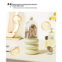 Pink 360° Rotating Makeup Brush Holder with Clear Dome – Stylish Organizer for Vanity, Desk, and Bathroom thumbnail