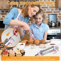 Pink Cream Piping Gun for Cookie Decorating - 6 Nozzle DIY Set for Baking and Cake Decoration thumbnail