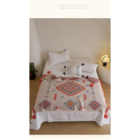 Orange Bohemian Geometric Tassel Throw Blanket - Soft Cotton Blend for Bedroom, Living Room, and Sofa 150x200cm thumbnail