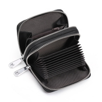 Black Background With Silver Roses Floral Embossed Genuine Leather Card Holder - Large Capacity 10 Card Slots, RFID Blocking, Double Zipper Coin Pouch thumbnail