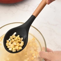 Light Green And Brown 12-Piece Silicone Kitchen Utensil Set - Non-Stick Food-Grade Silicone Cooking Tools with Wooden Handles and Holder thumbnail