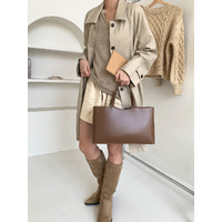 Black Large Capacity Tote Bag - Minimalist PU Leather Handbag for Daily Commute thumbnail