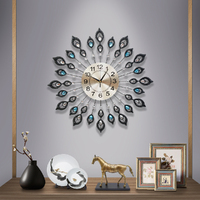 Artiss 60cm Wall Clock Large 3D Peacock Crystal Silver thumbnail