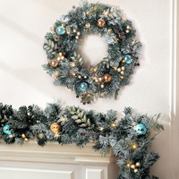 Jingle Jollys 2.7m Christmas Garland with Wreath Set LED Lights Snowy Xmas Decor thumbnail