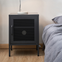 ArtissIn Bedside Table Mesh Door Cabinet - Black thumbnail