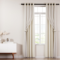 Artiss 2X 132x160cm Blockout Sheer Curtains Beige thumbnail