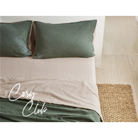 Cosy Club Cotton Bed Sheets Set Green Beige Cover Double thumbnail