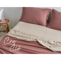 Cosy Club Cotton Bed Sheets Set Red Beige Cover Double thumbnail
