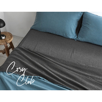 Cosy Club Cotton Bed Sheets Set Blue Grey Cover Single thumbnail