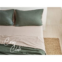 Cosy Club Cotton Bed Sheets Set Green Beige Cover Single thumbnail