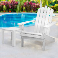 Gardeon 2PC Adirondack Outdoor Table and Chair Wooden Beach Chair Patio Furniture White thumbnail