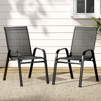 Gardeon 2PC Outdoor Dining Chairs Stackable Lounge Chair Patio Furniture Black thumbnail