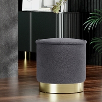 Artiss Ottoman Foot Stool Round Teddy Fabric Charcoal thumbnail