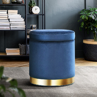 Artiss Ottoman Storage Foot Stool Round Velvet Navy thumbnail