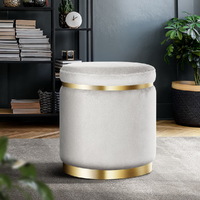 Artiss Ottoman Foot Stool Round Velvet Grey thumbnail