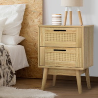 Artiss Rattan Bedside Table 2 Drawers Wood - RIE Oak thumbnail