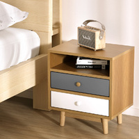 Artiss Bedside Table 2 Drawers with Shelf - BERTHA Oak thumbnail