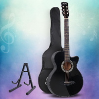 Alpha 38 Inch Acoustic Guitar Wooden Body Steel String Full Size w/ Stand Black thumbnail