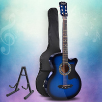 Alpha 38 Inch Acoustic Guitar Wooden Body Steel String Full Size w/ Stand Blue thumbnail