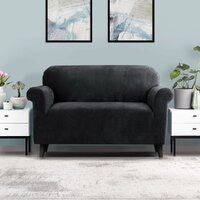 Artiss Sofa Cover Couch Covers 2 Seater Velvet Black thumbnail