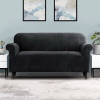 Artiss Sofa Cover Couch Covers 3 Seater Velvet Black thumbnail