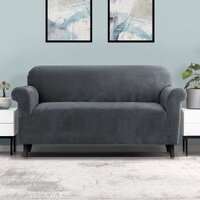 Artiss Sofa Cover Couch Covers 3 Seater Velvet Grey thumbnail