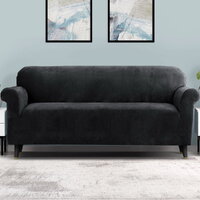 Artiss Sofa Cover Couch Covers 4 Seater Velvet Black thumbnail
