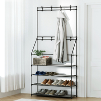 Artiss Shoe Rack Hall Tree 16 Pairs Black thumbnail