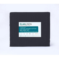 Elan Linen 100% Egyptian Cotton Vintage Washed 500TC Charcoal Single Bed Sheets Set thumbnail