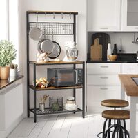 Industrial Kitchen Baker's Rack with Storage Shelves 10 Hooks and Metal Mesh Shelf 84 x 40 x 170 cm Rustic Brown thumbnail