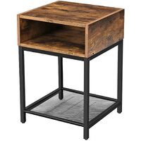 Side Table with Open Compartment and Mesh Shelf Rustic Brown and Black thumbnail