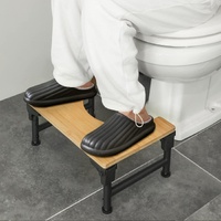 Bamboo Toilet Stool Foldable and Adjustable Height with Non-Slip Layer for Bathroom thumbnail