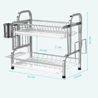 Stainless Steel 2-Tier Dish Drying Rack with Utensil Holder, Cutting Board Holder and Dish Drainer for Kitchen Counter (Silver) thumbnail